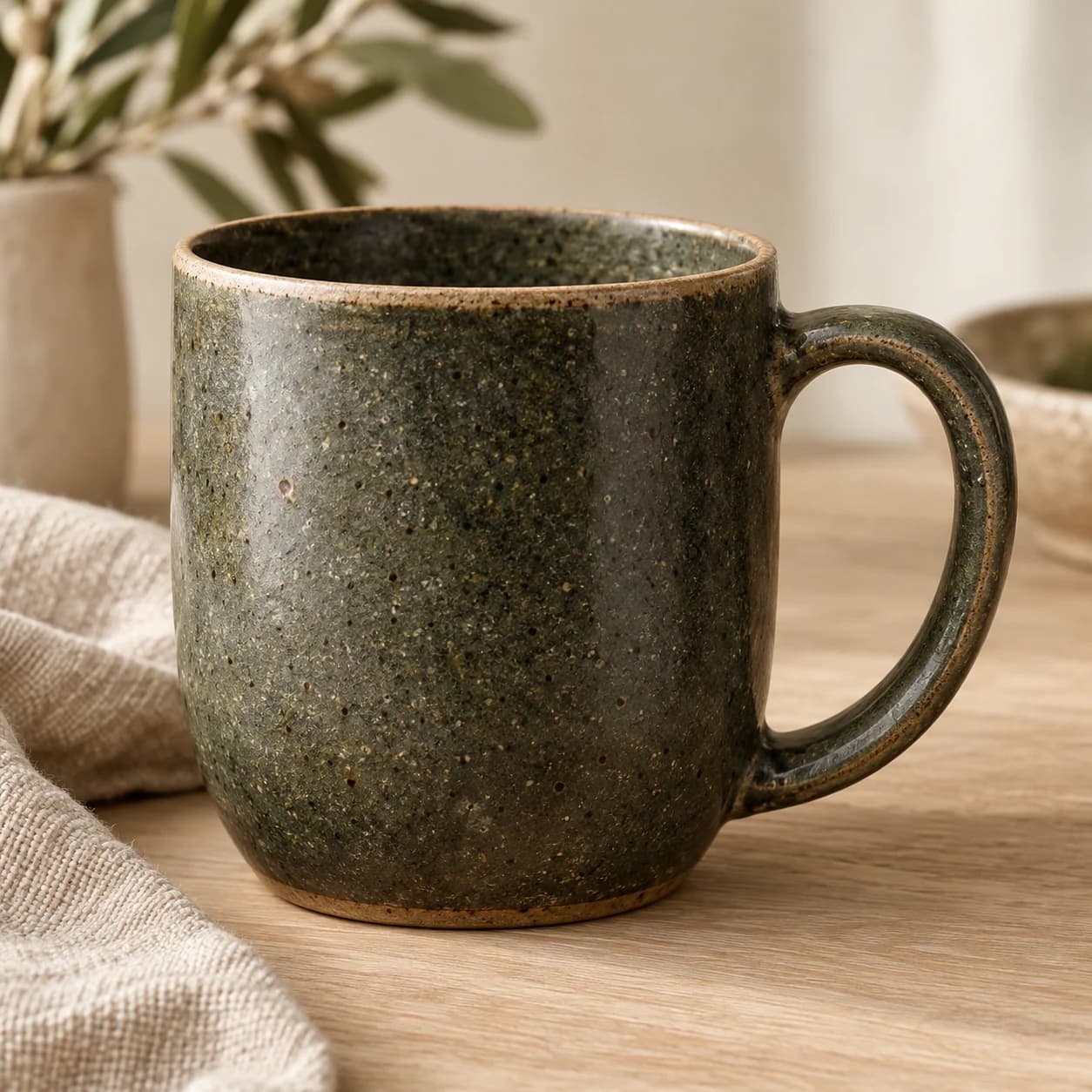 Dark reactive-glaze stoneware mug