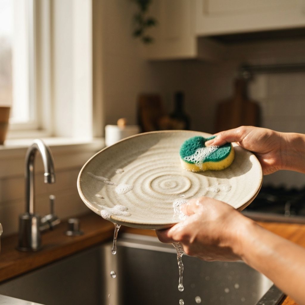 Caring for stoneware dinnerware with gentle hand washing